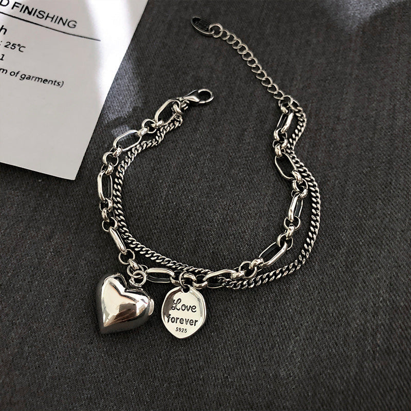 Heart Round Double Layer Female Niche Design Retro Hip Bracelet