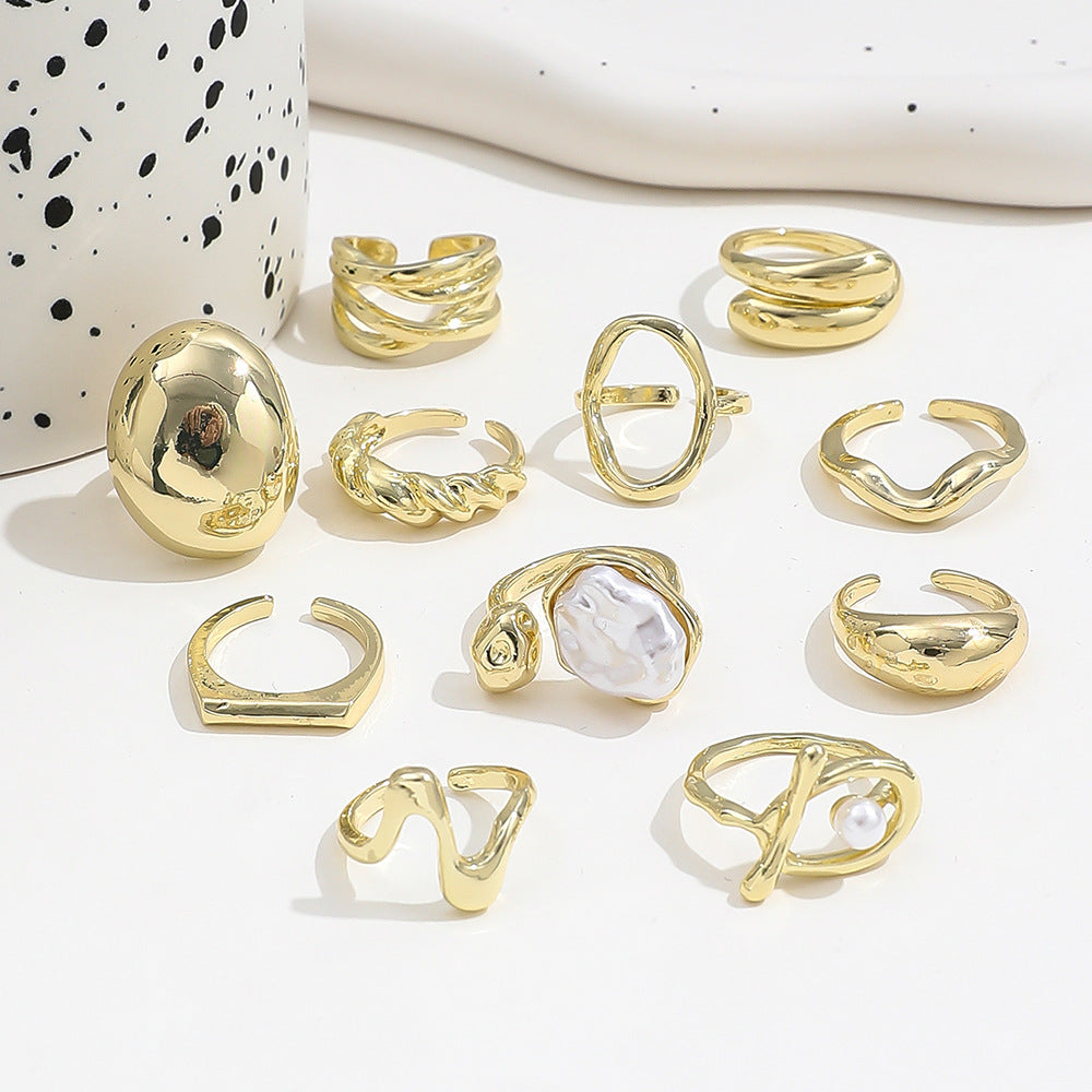 Advanced Sensitive Surface Water Drop Female Baroque Imitation Pearl Twin Ring