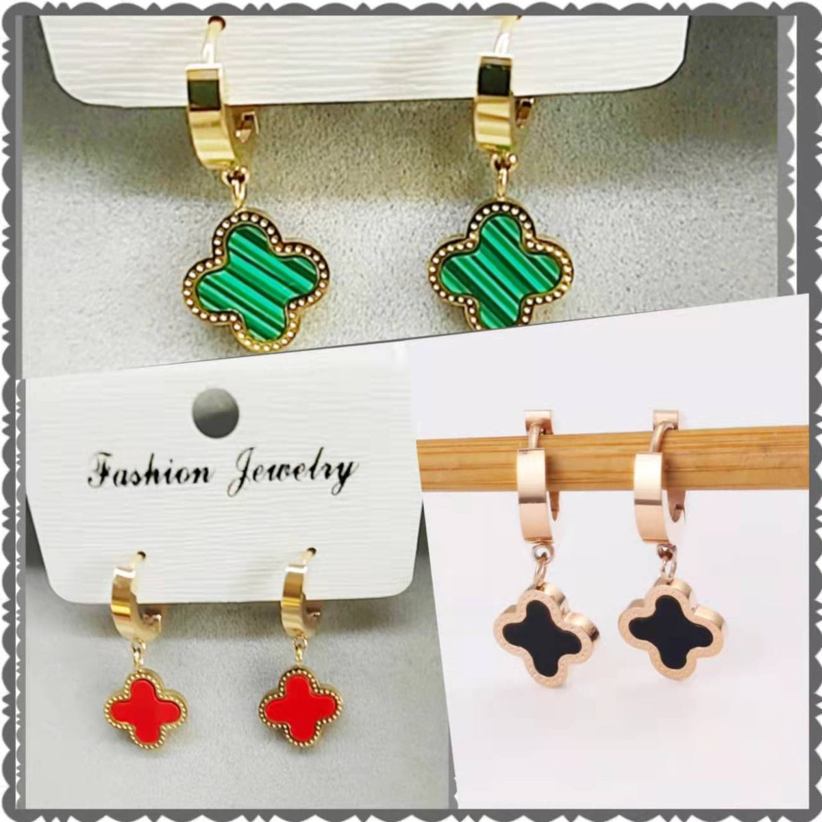 Titanium Steel Trendy Rose Gold Four Leaf Clover Ear Earrings