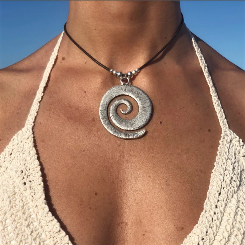 Women's Spiral Symbol Bohemian Retro Style Simple Ethnic Alloy Leather Necklaces