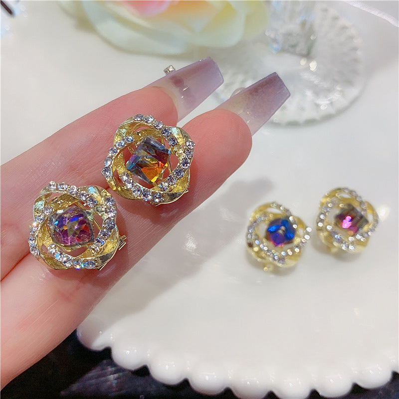 Unique Light Luxury Temperament Premium Spiral Color Geometric Stud Earrings