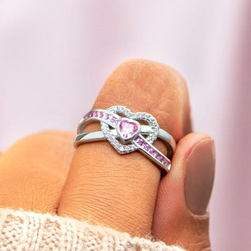 Women's Popular Loving Heart Zircon Trendy Rings