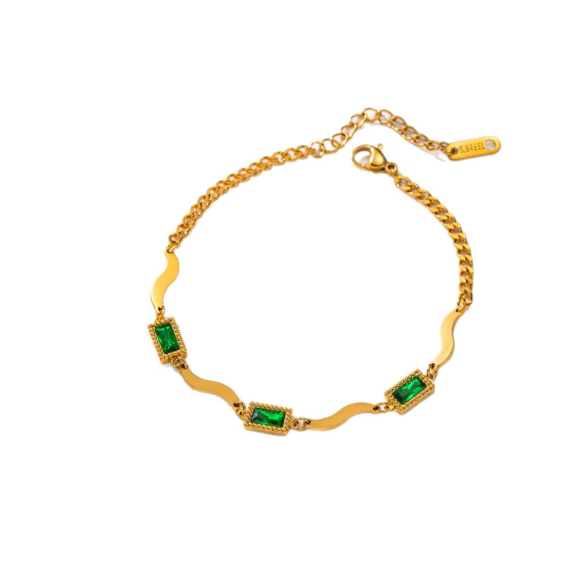 Birthday Crystal Stone Ocean Wave Titanium Steel Square Bracelet