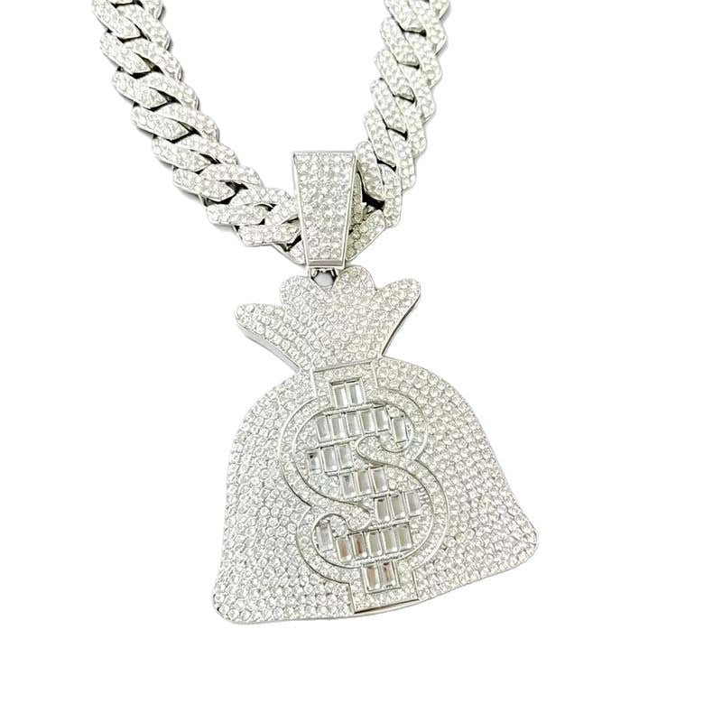 Alloy Personality Rock Candy Diamond Beauty Gold Coin Money Pendant