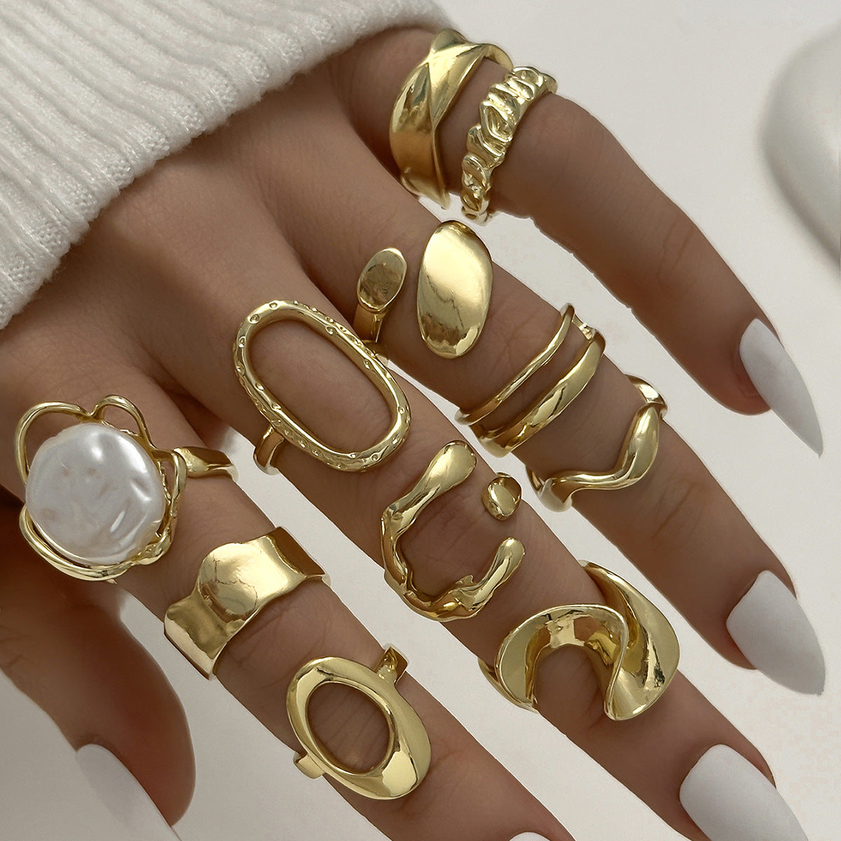 Advanced Sensitive Surface Water Drop Female Baroque Imitation Pearl Twin Ring