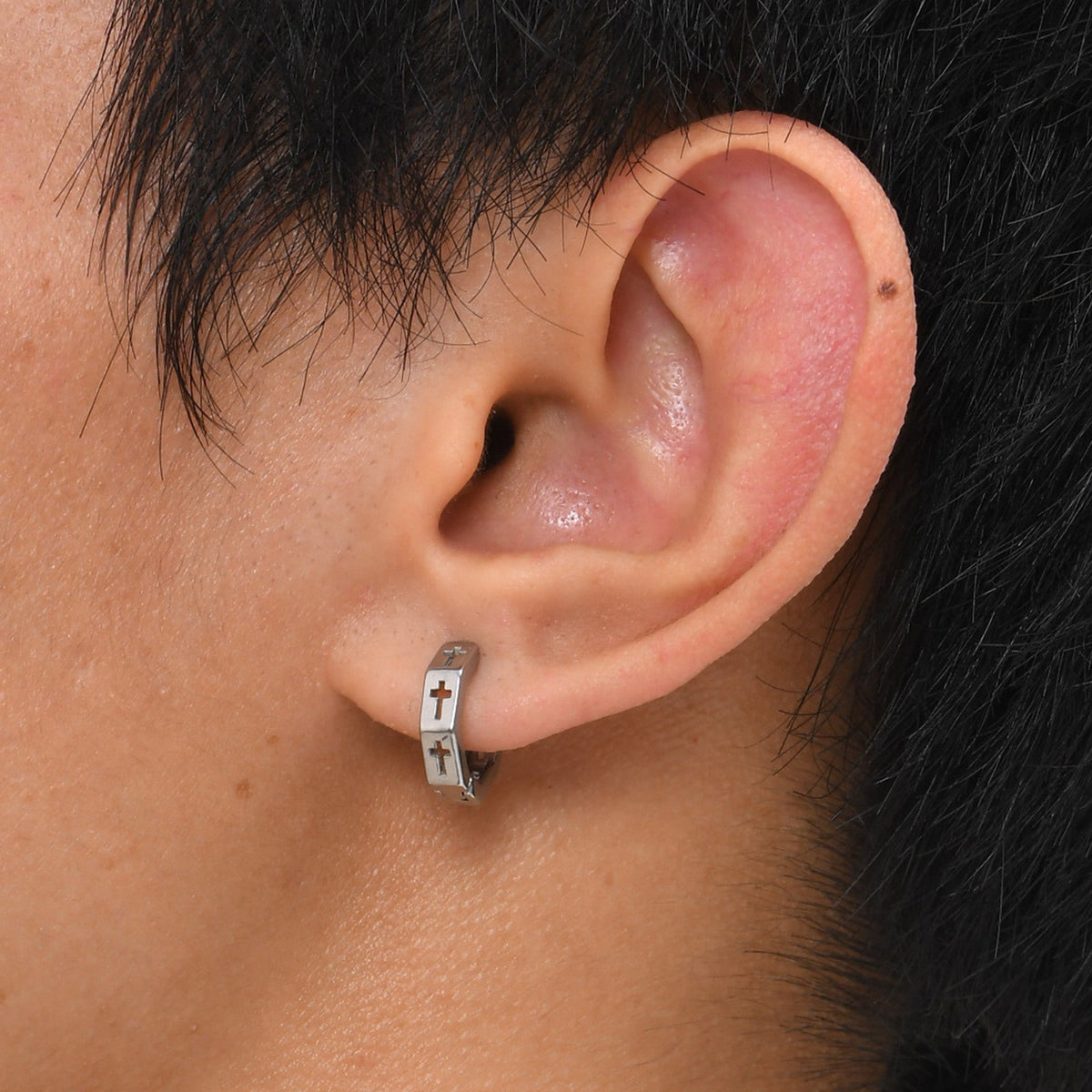Men's Steel Hollow Cross Geometry Ear Spring Creek Earrings