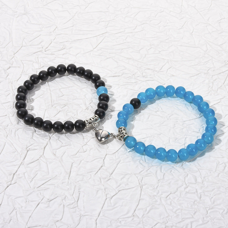 Pink Jade White Turquoise Couple Love Magnet Suction Bracelet