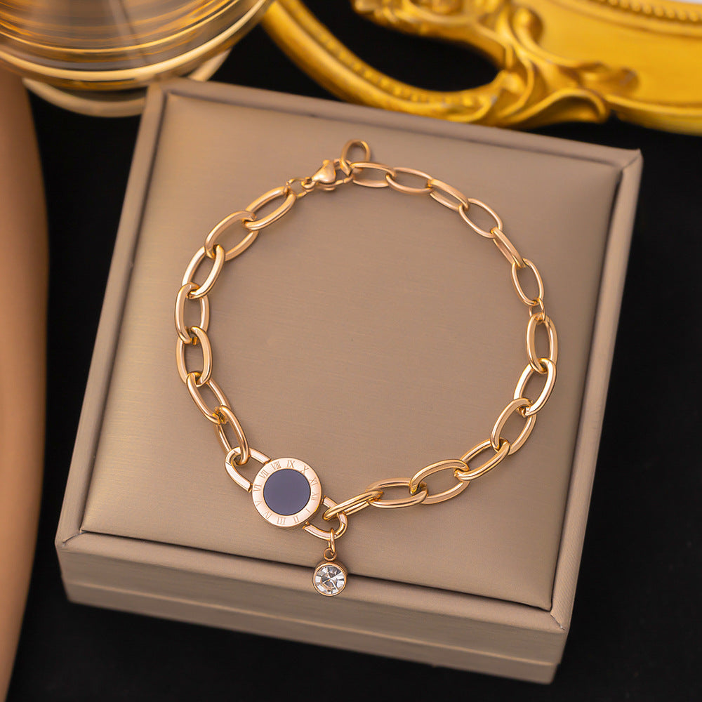 White Female Titanium Steel Roman Numerals Adjustable Bracelet