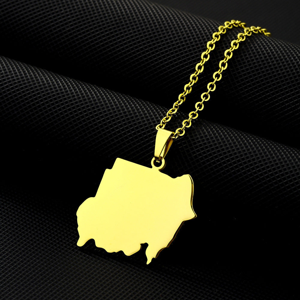 Women's & Men's Map Of Republic Sudan Couple Titanium Necklaces