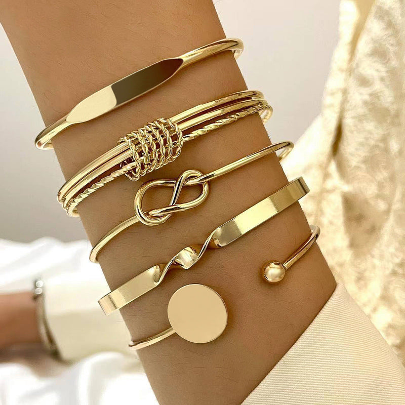 Wide Simple Geometric Open Round Beads Gold Bracelet