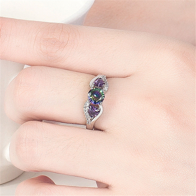 Double Heart-shaped Diamond Inlaid Colorful Personality Fashion Ring