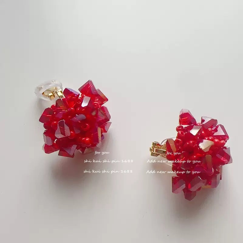Summer Cool Blue Hydrangea Beaded Fashionable Elegant White Handmade Niche Stud Earrings