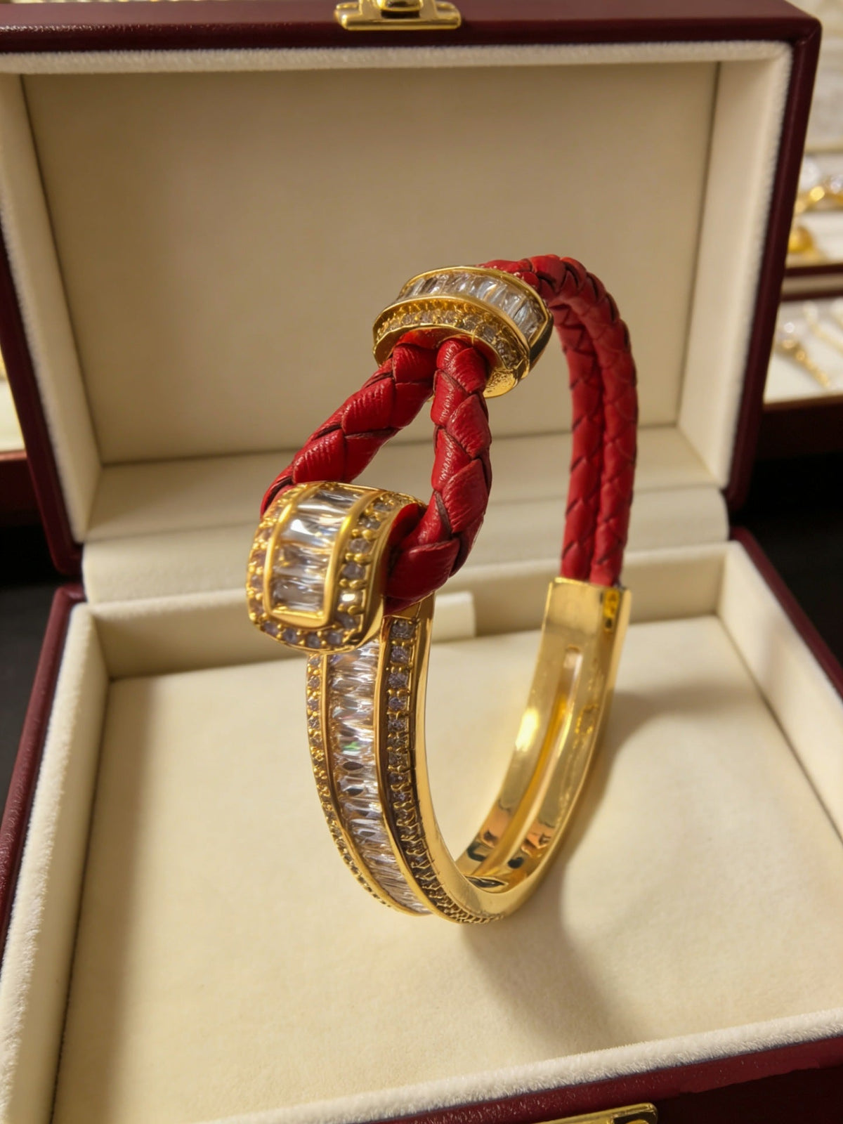 Green Leather Stitching Titanium Steel Gold Plated Retro Affordable Bracelets