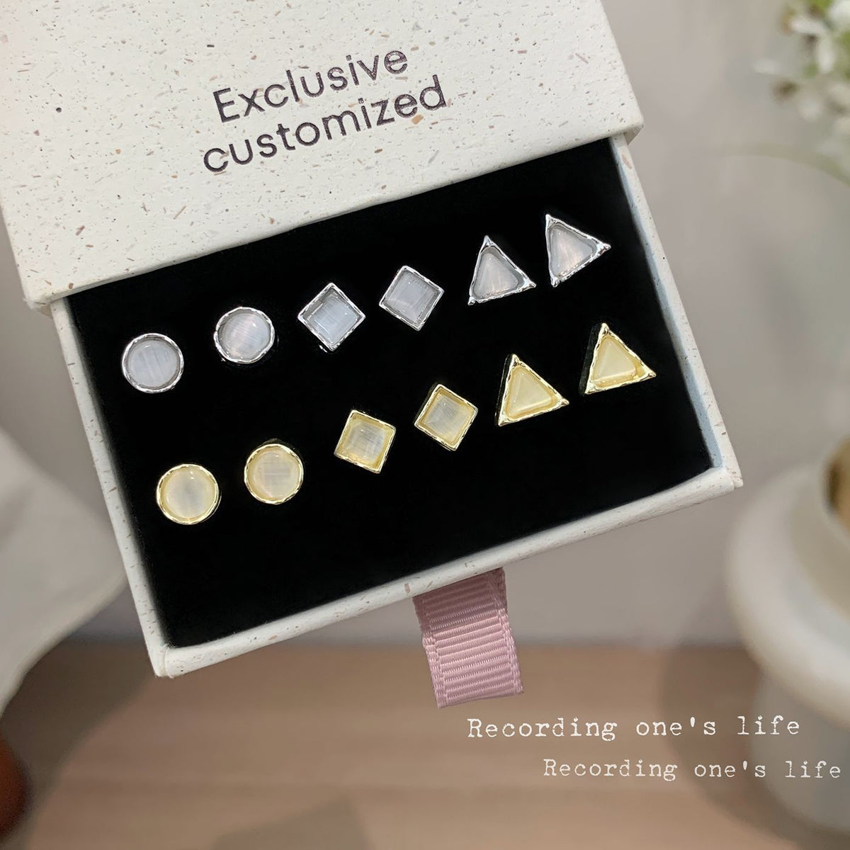 Women's Opal Irregular Ear Sier Needle Niche Sweet Light Luxury Earrings