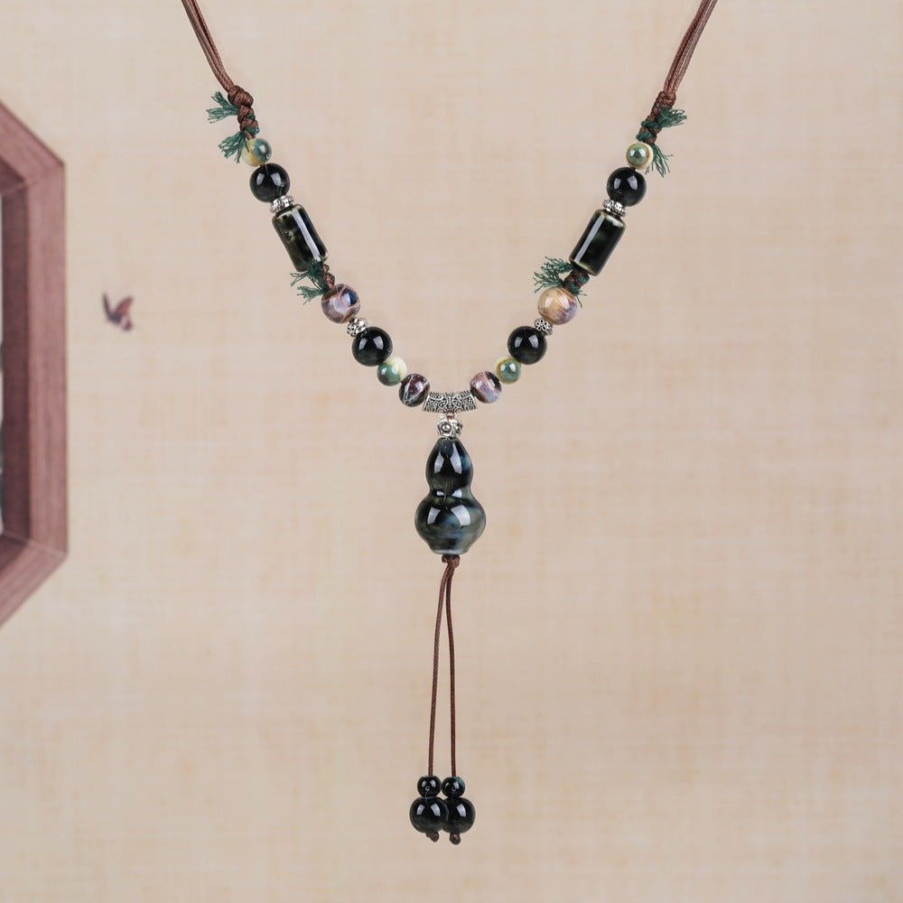 Women's Retro Ethnic Style Ceramic Butterfly Bell Fashionable Necklace