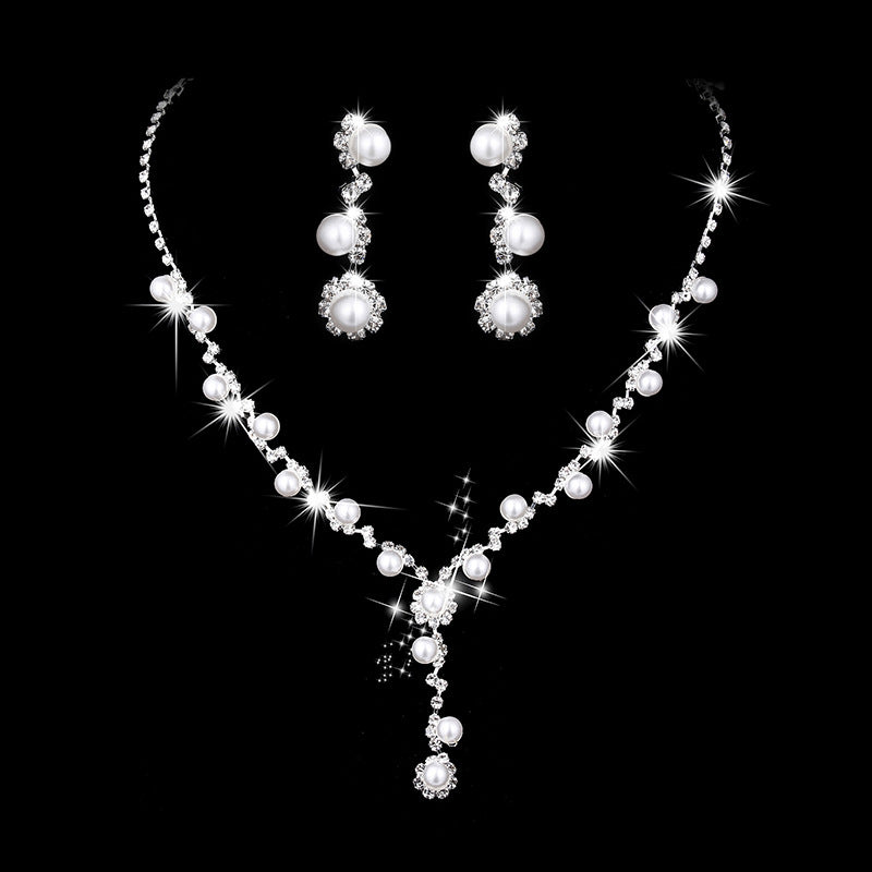 Bridal Popular Sunflower Rhinestone Pearl Three-piece Necklaces