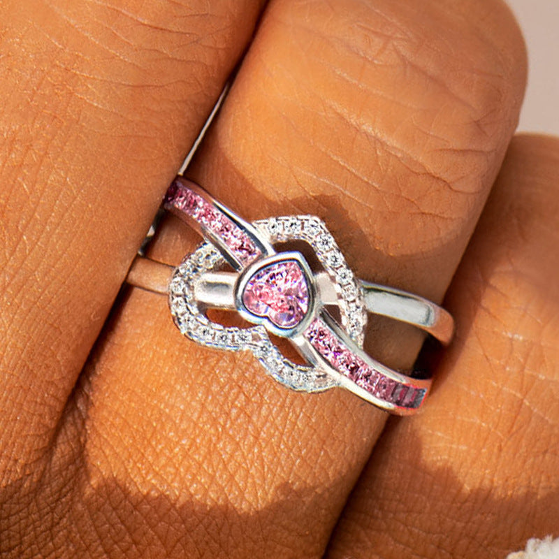 Women's Popular Loving Heart Zircon Trendy Rings