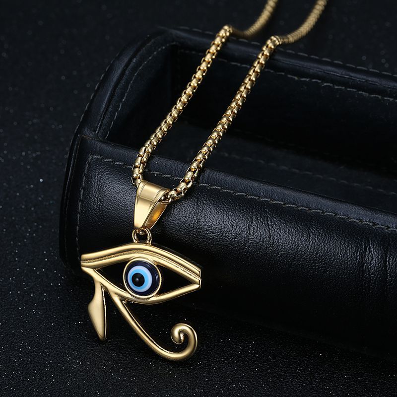 Horus Titanium Steel Gold Plated Turkey Blue Pendants