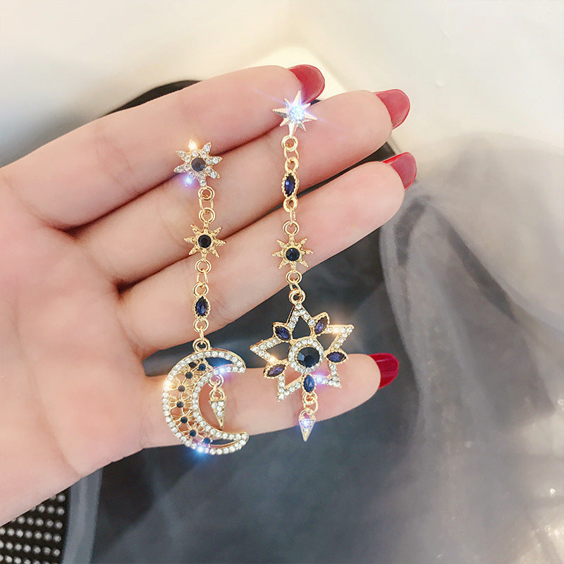 Women's Needle Star Moon Asymmetric High-grade Temperament Earrings