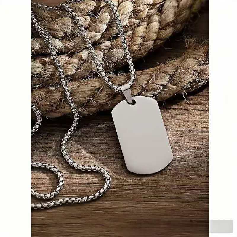 Steel Square Soldier Dog Tag Simple Glossy Necklace