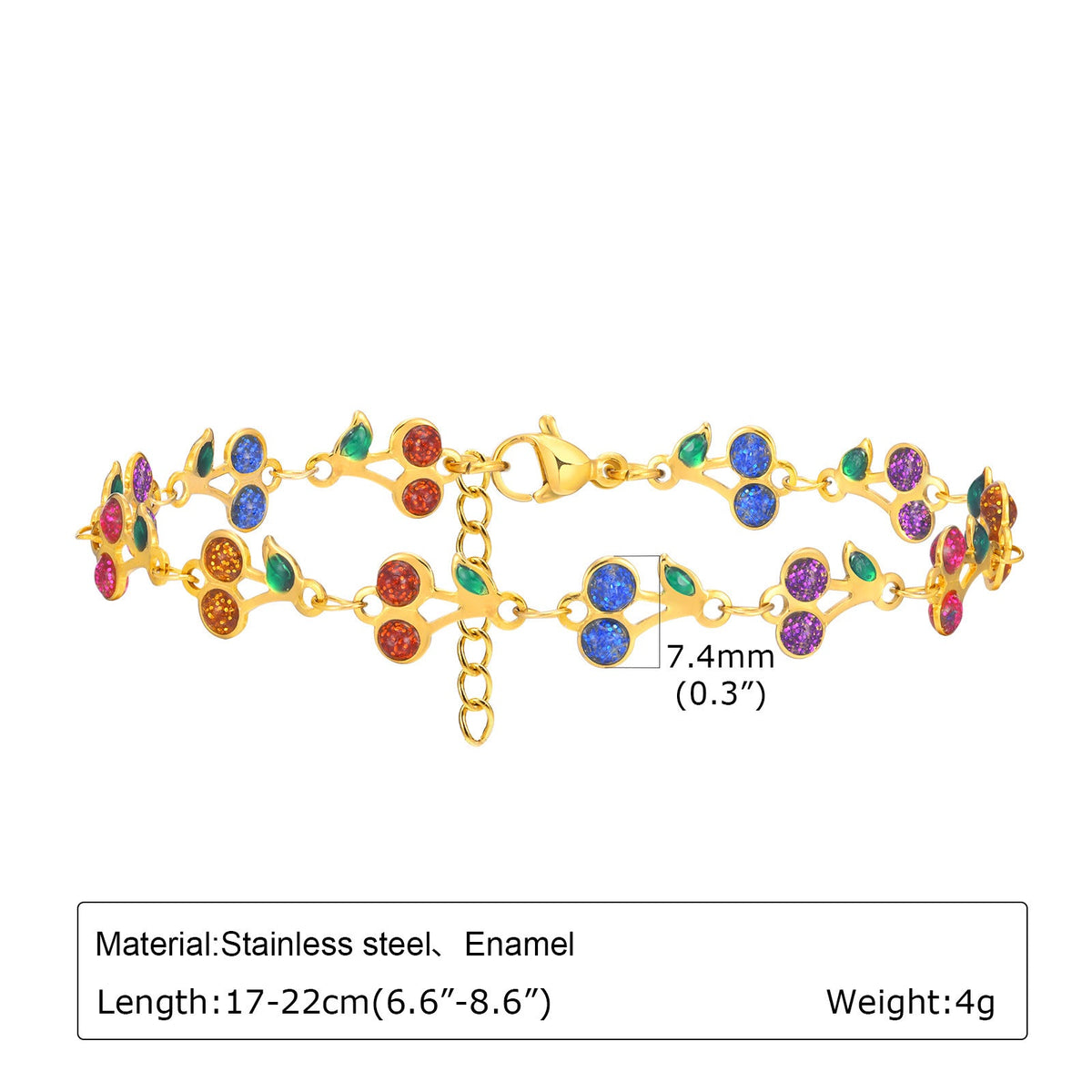 Women's Stainless Steel Drop White Oil Heart-shaped Flower Cherry Color Bracelet