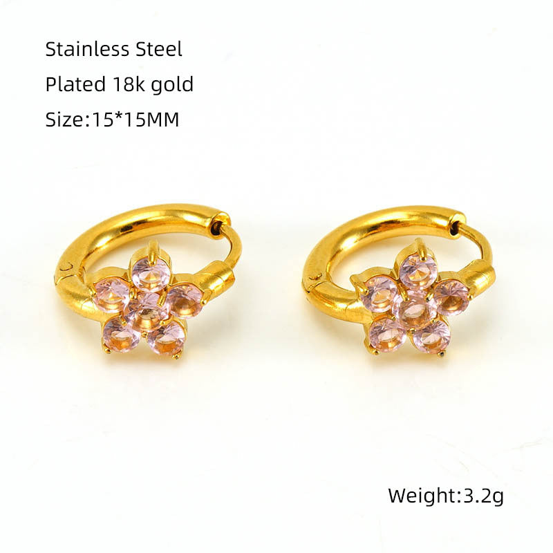 Gold-plated Zircon Snowflake Female Niche Stainless Steel Simple Graceful Flower Rings