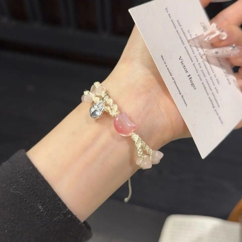 Gravel Kitty Good-looking Exquisite Sweet Hand Woven Rope Gift Bracelet