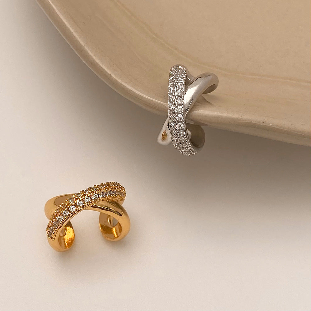Cold Wind Staggered Micro Inlaid Zircon Graceful Personality Simple Earrings