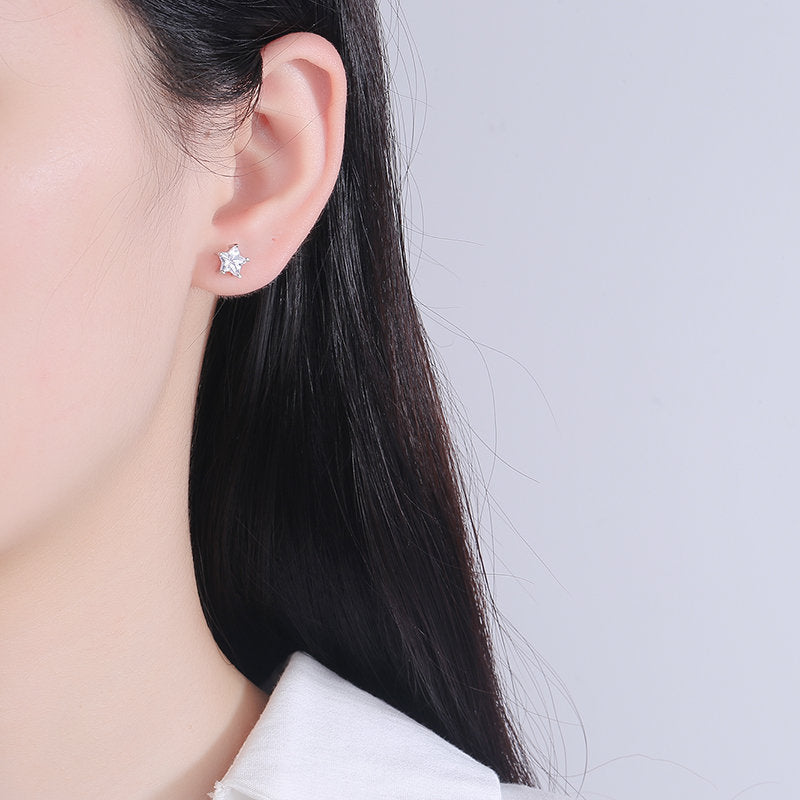 Women's Star Zircon Fashion Pentagram White Plated Stud Earrings