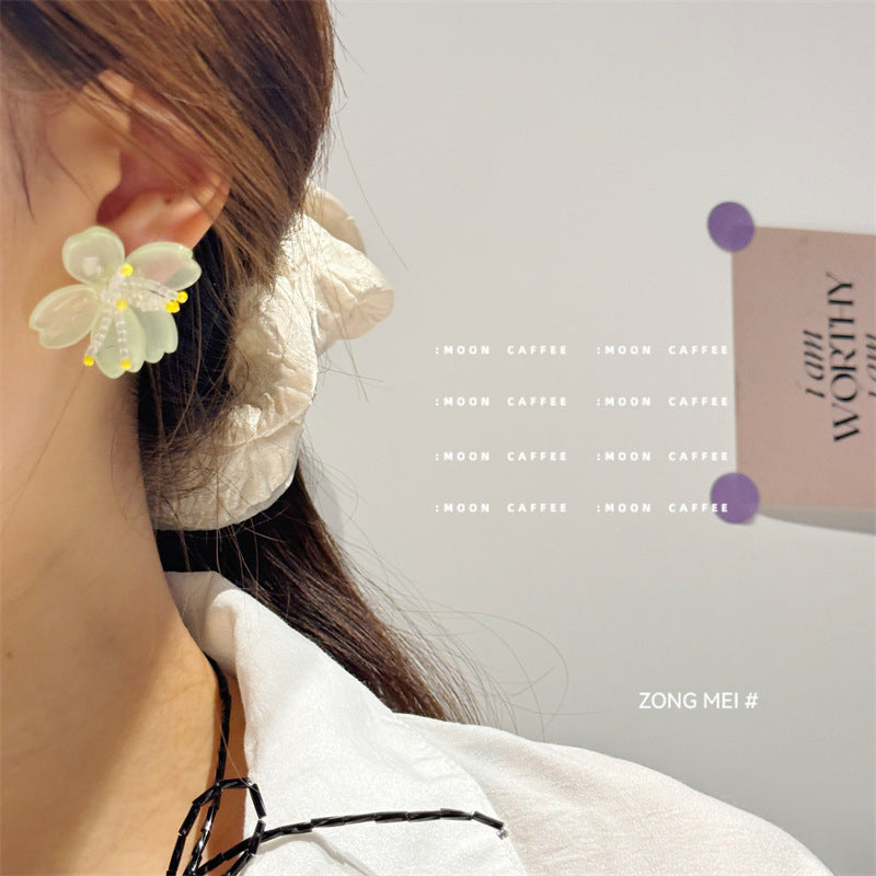 Women's Summer Fresh Blue Flower For Exquisite Sweet Acrylic Beaded Refined Stud Earrings