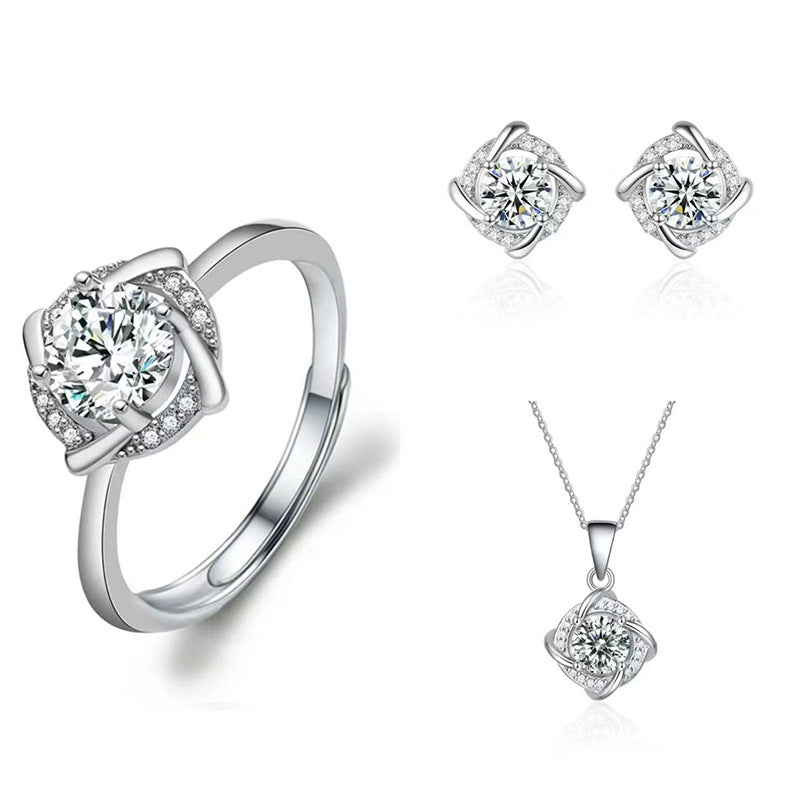 Imitation Moissanite Three-piece Zircon Temperament Ear Earrings