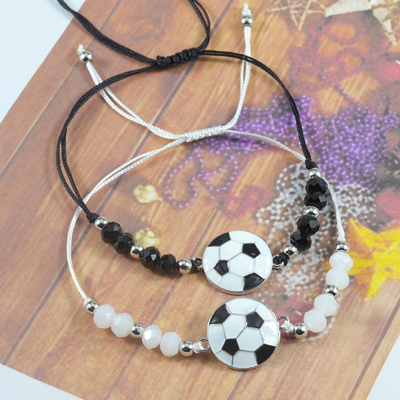 Sports Football Black White Beaded Style Bracelet