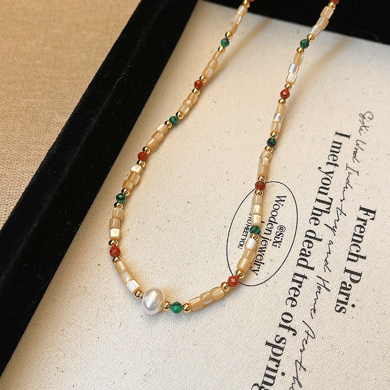Titanium Steel Natural Stone Shell Freshwater Pearl Female Temperament Light Necklaces