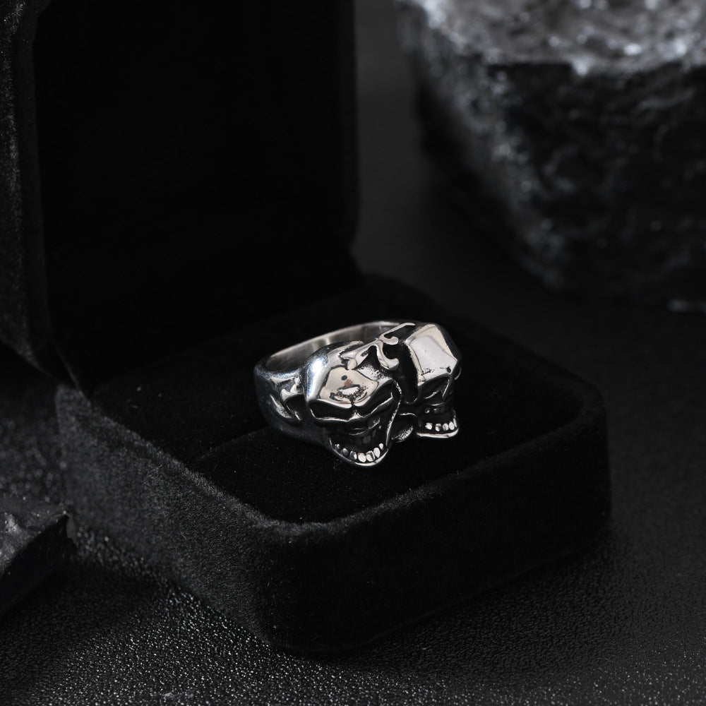 Men's Stainless Steel Cast Geometric Skull Distressed Punk Ring
