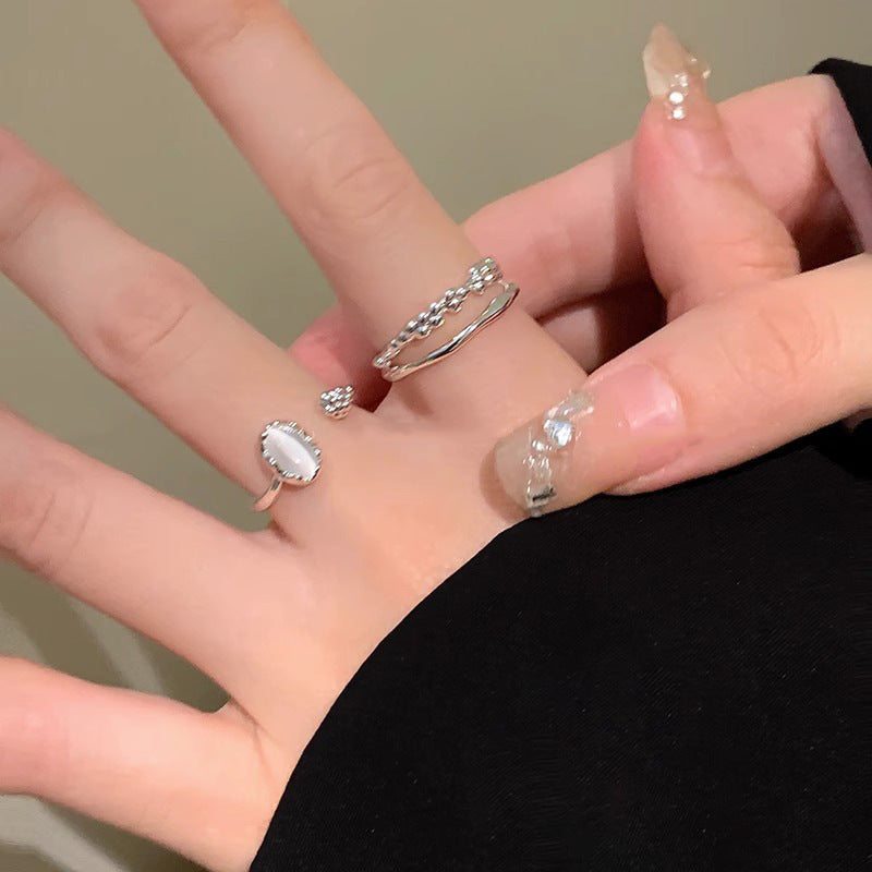 Women's White Chalcedony Flower Light Luxury Texture Gentle Small Little Finger Ring