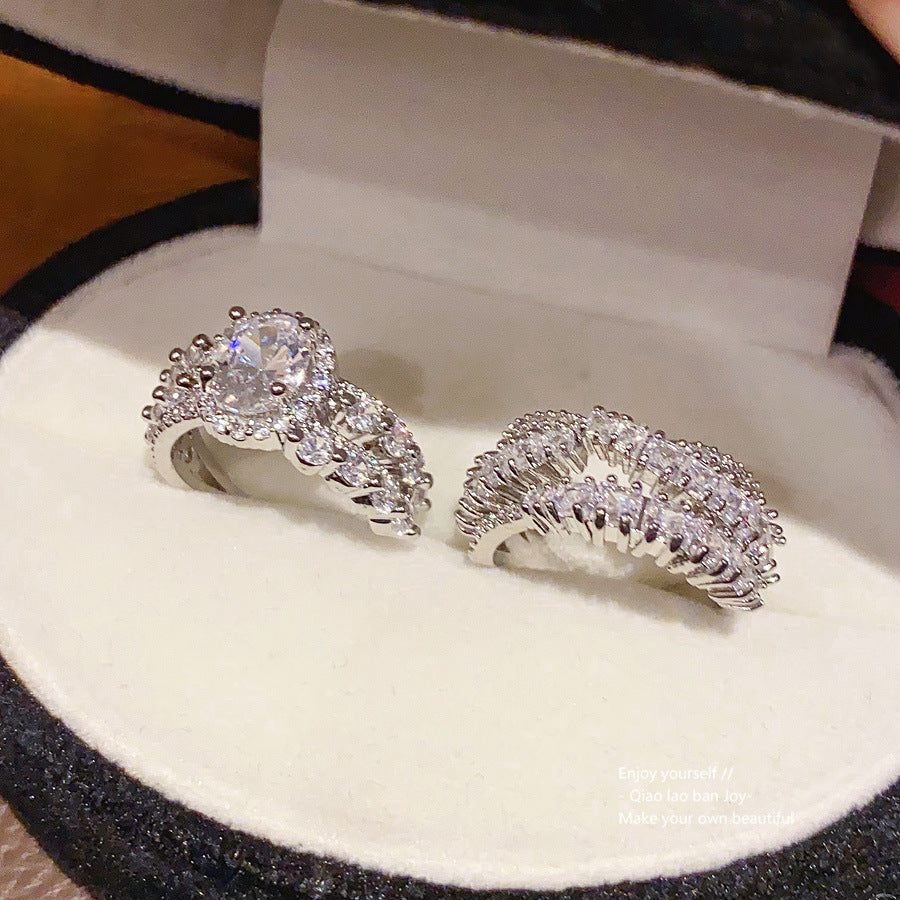 Zircon Oval Cross Open Light Luxury High-grade Temperament Index Finger Ring