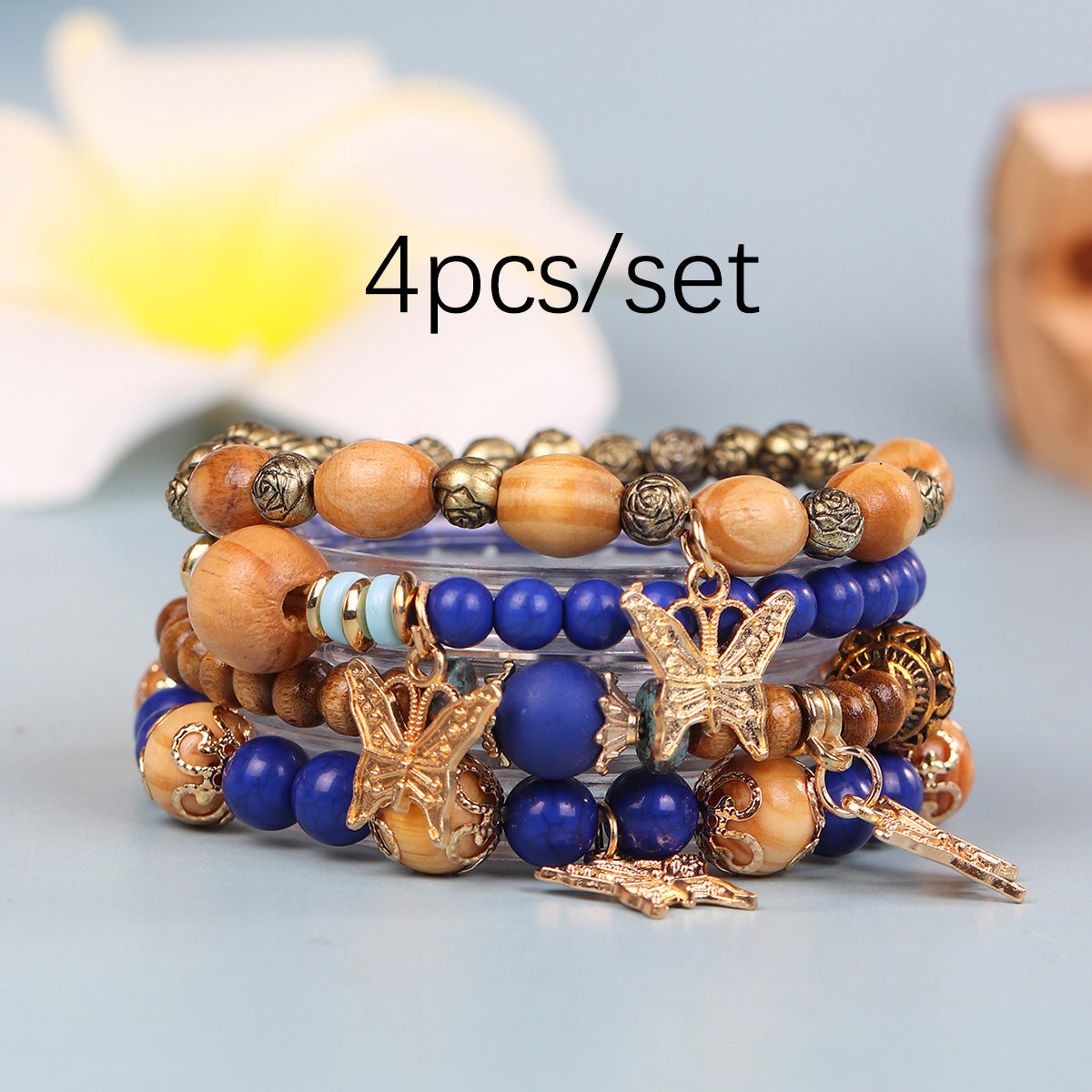 Exquisite Wooden Bead Bohemian Tassel Four Pendants
