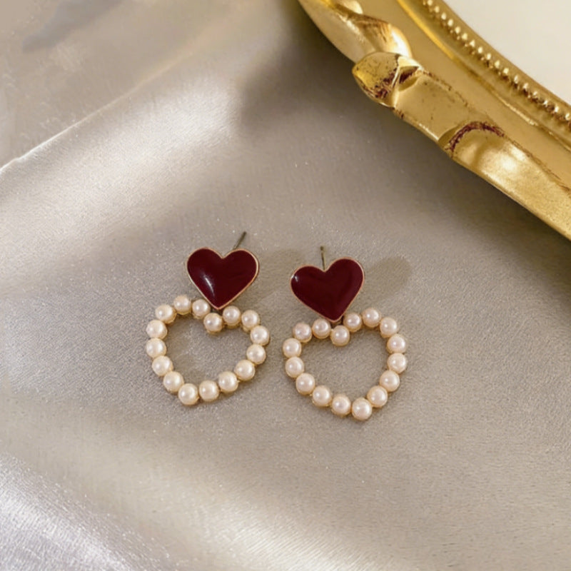 Special Offer Hollow Out Heart Pearl Sweet Temperament Oil Drop Earrings