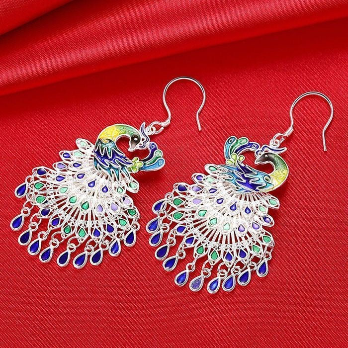 Durable Women's Phoenix Peacock Colorful Oil Earrings