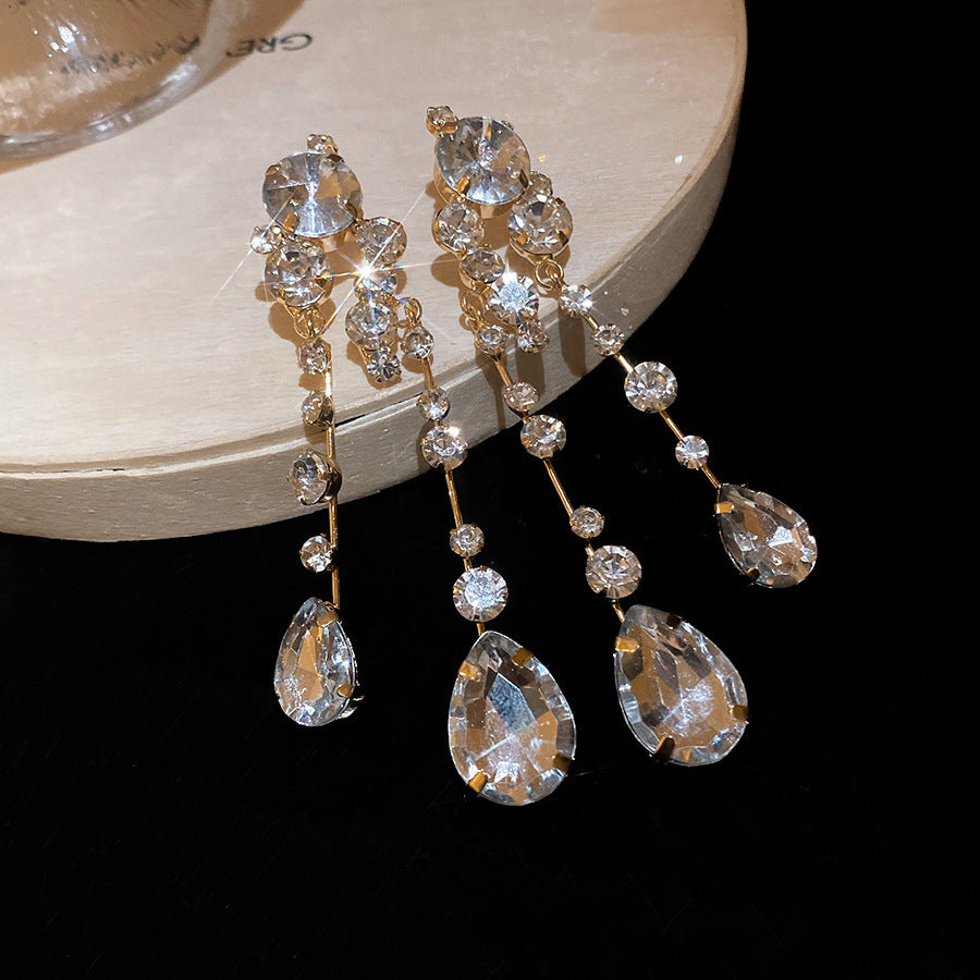 Sier Needle Zircon With Diamond Cross Personality Fashion Refined Grace Earrings