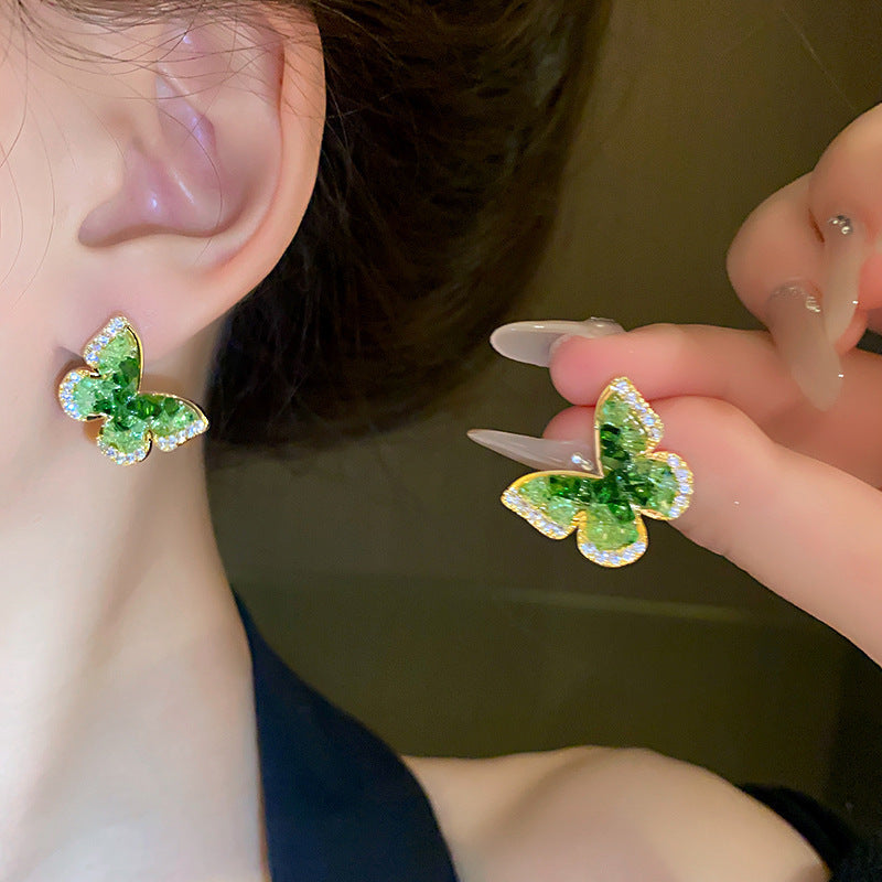 Women's Crystal Butterfly Elegant High-grade Sier Needle Light Luxury Earrings