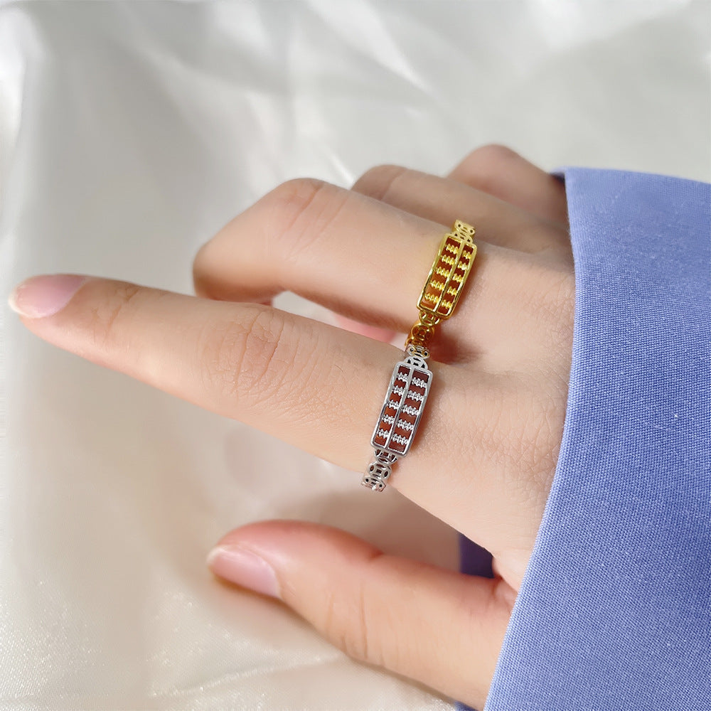 Copper Abacus Chinese Style Personalized Coin Lucky Fashion Adjustable Index Ring