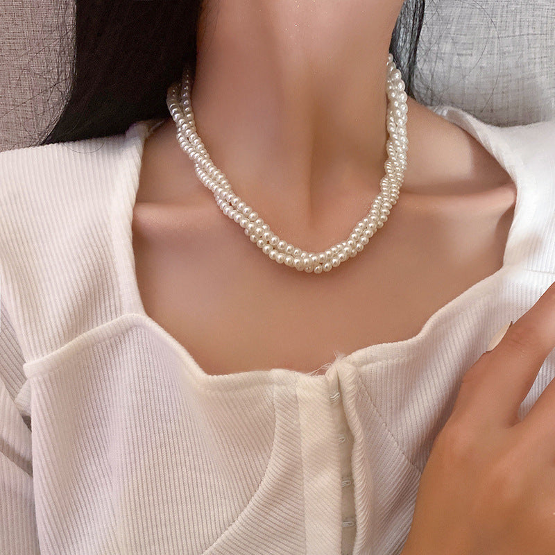 Twist Winding Pearl French Retro Fashion Elegance Clavicle Chain Necklaces