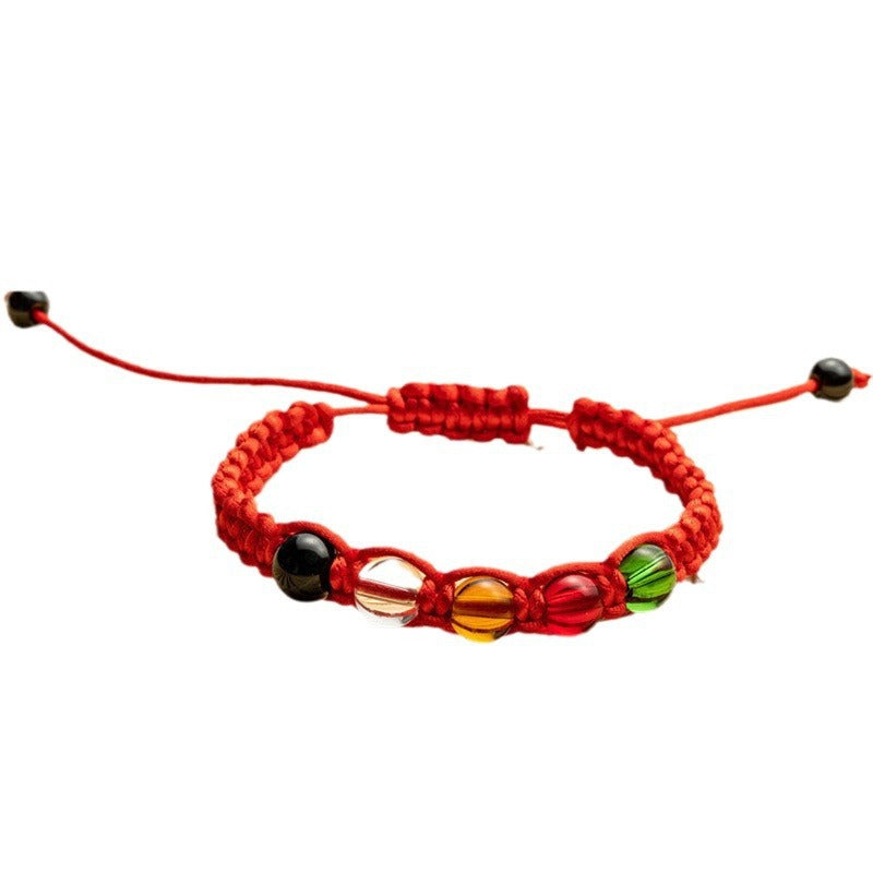 Braided Red Artificial Crystal Five Elements Lucky Beads Bracelet