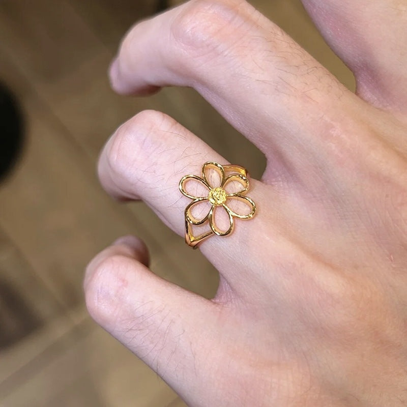 Exquisite Hollow Flower Female Style Sweet Personality Fashion Open Index Ring