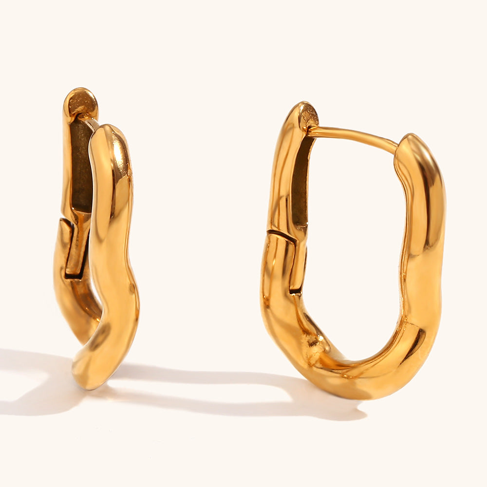 Women's Flowing Irregular Ear Clip Stainless Steel Gold Rings