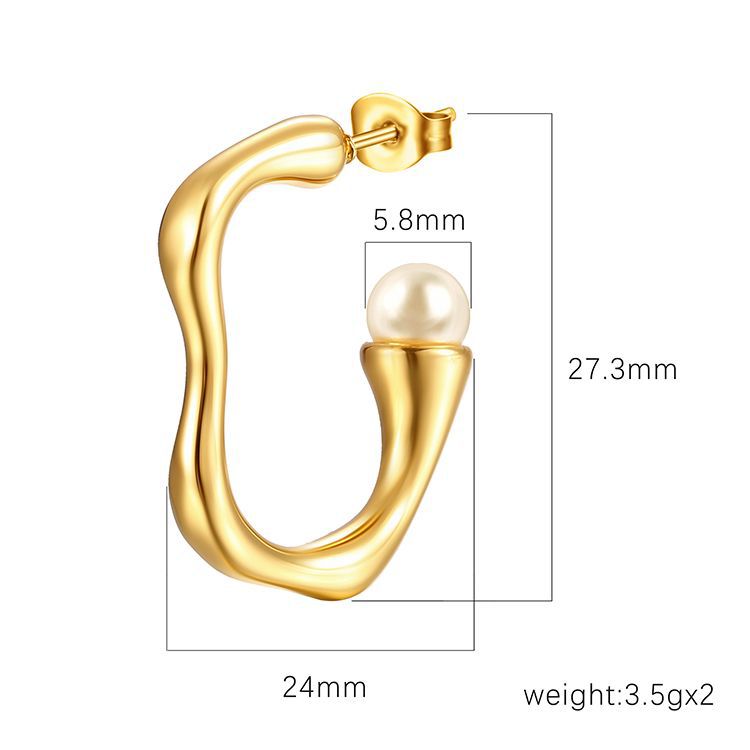 Women's Fashion Geometric Stainless Steel Inlaid Pearl Earrings