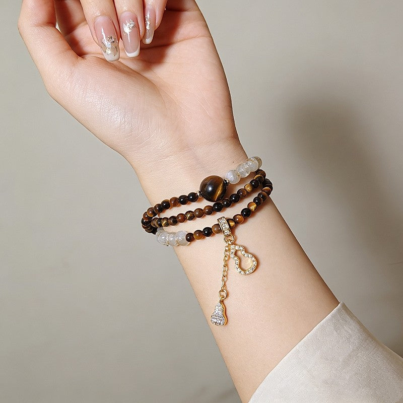 Women's Fine Natural Tigereye Chinese Style Retro Yellow Gourd Bracelet