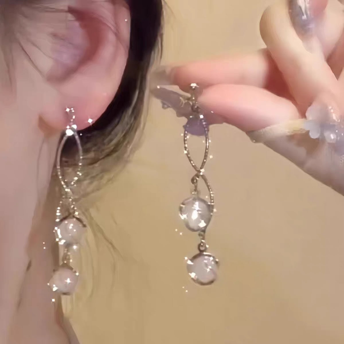 Women's Tassel Beads Eardrops Niche Design Beaded Ear Exquisite Square Round Rings