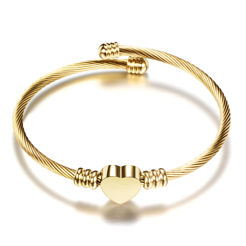 Women's Steel Love Cable Titanium Open-end Simple Fashion Bracelet